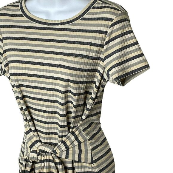 rebecca Minkoff Stripe Mary Waist Tie Dress XS Pullover Stretch Ribbed Pocket - Picture 7 of 11
